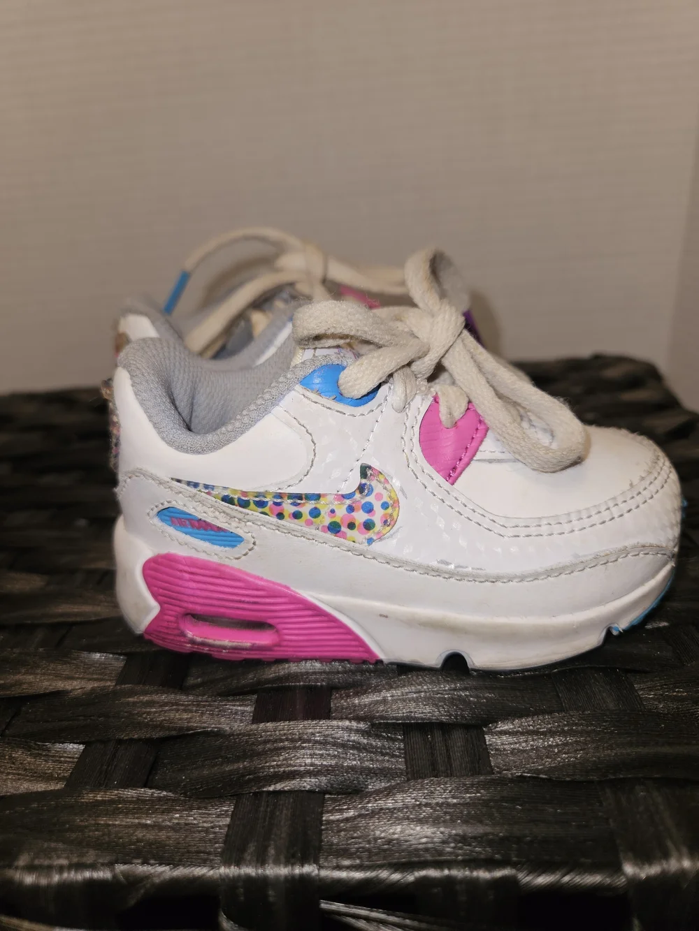 Nike White Toddler Sneakers with Pink, Blue & Purple Accents
